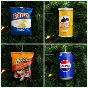 Set of 4 Snack Ornaments Ruffles Pringles Cheetos Pepsi JunkFood Christmas Decor